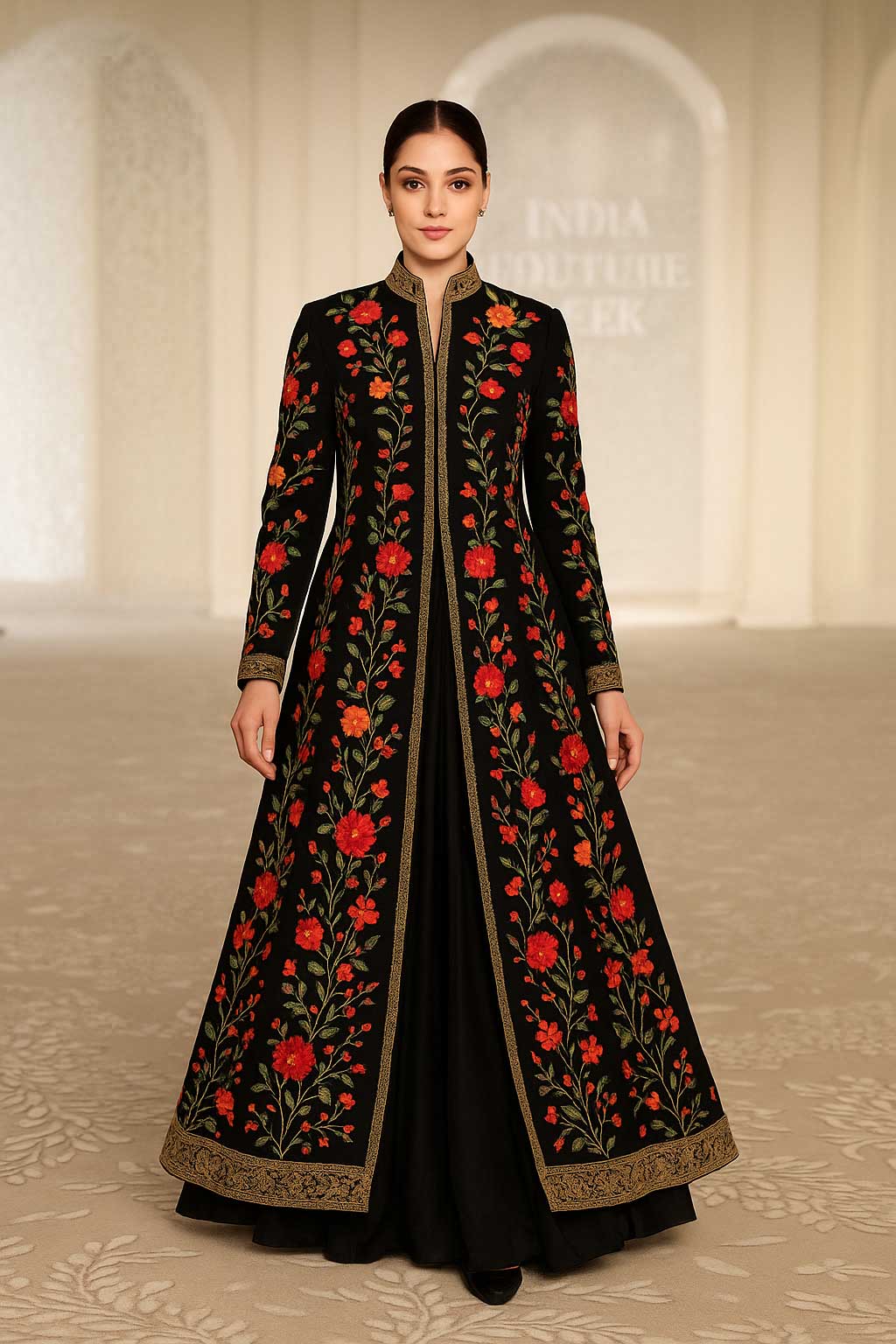 Velvet lehenga set with floral Embroidery