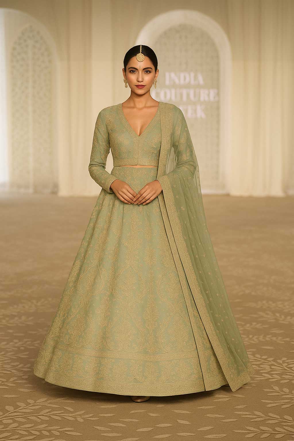 Velvet Embroidered Lehenga With Embroidery