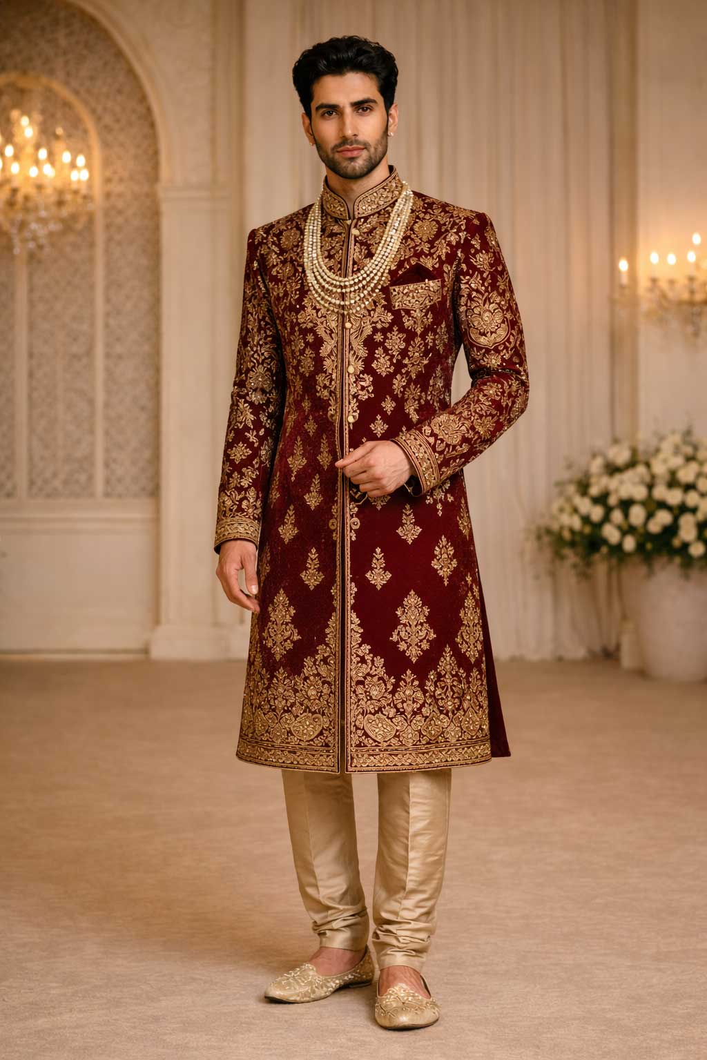 Men Maroon Sherwani