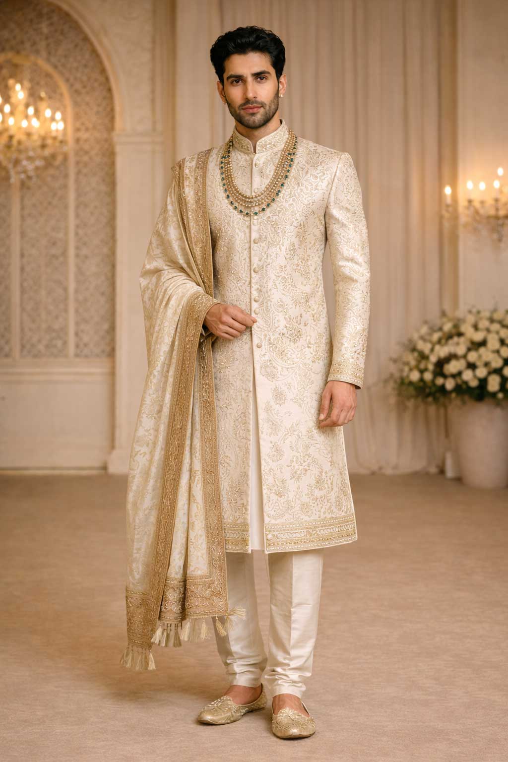Men Beige Sherwani